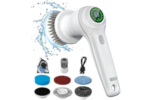 ZPQAODI Spazzola Rotante Pulizia Casa,Spazzola Rotante Elettrica Per Pulizia,Spazzola Elettrica Per Pulizia,Spazzola Multifunzione Potente Elettrica,Ricaricabile Spin Scrubber Senza Fili con 7 Testine