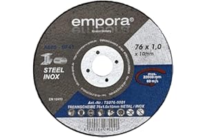 EMPORA Trennscheibe - Trennscheibe 76mm - Trennscheibe für Winkelschleifer - Inox Stahl Metall Blech - INOX STAHL METALL Ø76 mm x 1,0 mm x 10 mm - max. 20000 RPM - 80 m/s - EN. 12413