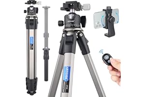 ARTCISE 69,3"/176 cm treppiede per fotocamera treppiede da viaggio compatto nuovo tubo esagonale con testa a sfera da 36 mm con telecomando wireless per fotocamera DSLR, videocamera compatibile con telefono