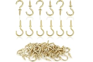 TuseRxln Metal Ceiling Cup Screw Hooks, 60 Pieces Gold Screw-in Eye Hook Holder for Hanging Plants Mug Arts Decorations