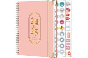 NEYSA Agenda 2024 2025 Semainier Spirale, A5 Planner Scolaire Juillet 2024 - Juin 2025 (12 mois) Avec Autocollant pour planificateur,Sac de stockage pliable (Rosa24-25)