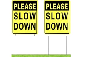 Kichwit 2 Pack Double Sided Please Slow Down Sign Plastic Yard Signs with Metal Stakes, Sign Measures 11.8 x 15.7 Inches
