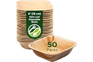 ECO LEAF PRODUCTS ECO Leaf 50 Disposable Palm Leaf Bowls | 6”(15cm) Square Compostable Dinner Bowls | Eco-Friendly, Biodegradable Heavy-Duty Bowl for Wedding, Party and Picnic | Microwave & Oven Safe