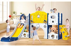 NAXUDCOO Kids Slide: Large Toddler Slide Toys With Basketball Hoop, Blue Slides For Toddlers Age 1-3 Toddler Climber Slides Playset, Indoor Outdoor Toy For Toddlers 1-3 Year (Extra Large)