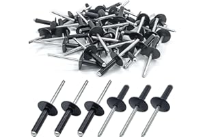 Alethron 50 Stück Blindnieten, Aluminium Lackierte Nieten mit Großkopf Blindnieten 4.8 x 20 mm Nieten Anthrazit Schwarz Aluminiumniete und Stahldorn für Blindnietzangen