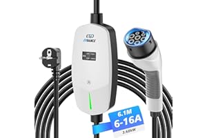 ‎EVDANCE EVDANCE Ladekabel Typ 2 schuko 3.68KW [6.1m|6-16A] Tragbares Ladekabel EU Standard Schuko 2-Pin Ladegerät mit OLED Bildschirm für i3, e-Up, ID.3, ID.4, Zoe, fortwo, Kona -Weiß