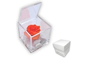 PREMIUM-ROSE.COM PREMIUM ROSE - Cubo Rosa Stabilizzata 6 cm con Marmo di Carrara Made In Italy - Rosa Eterna Stabilizzata Idea Compleanni e Celebrazione Nuovi Traguardi - Arancione 1066