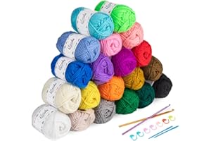 1PLUSSELECT Laine Crochet Multicolores,20x30g Pelotes de Laine et Fils à Tricoter en Acrylique,4 Brins Pelote pour Crochet Main avec 2 Crochets+2 Aiguilles à Coudre+8 Boucles de Marquage pour Couture Noël