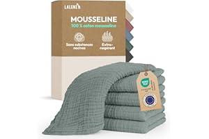 Laleni Lot de 5 langes bébé en pur coton - Sans substances nocives - Serviettes mousseline absorbantes - Lavables - Vert