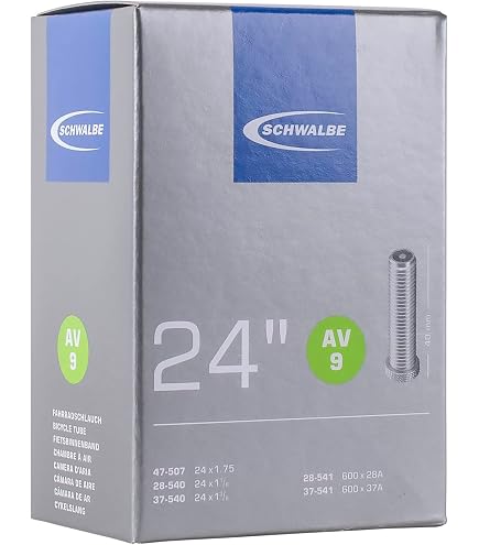 Chambre à Air Vélo - Valve Schrader (type Auto) - Multi Tailles (10" à 29") - Qualité Butyle - Pour VTT, Route, Ville, Enfant, BMX - 9