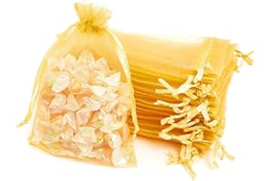 XMASOLDECOR 20Pcs Doré Sacs Organza 10x15cm, Sacs Cadeaux en Organza Pochette à Bijoux, Sachets en Organza pour Bonbons, Lavande, Mariage, Anniversaire