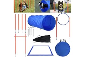 YARDIN Agility Set Perros, Equipo de Agilidad para Perros, Equipo de Entrenamiento de Agilidad para Mascotas con Túnel para Perros Barras de Slalom Ajustable Anillo de Salto