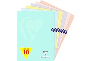 Clairefontaine 308361Cpack Un lot de 10 Cahiers Agrafés Mimesys PASTEL - 24x32 cm - 96 Pages Grands Carreaux - Papier Blanc 90 g - Couvertures Polypro Opaques Assorties Aléatoires