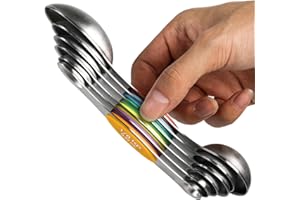 YELLRIN Lot de 6 cuillères à mesurer magnétiques avec double extrémité en acier inoxydable Cuillère à café Cuillère à mesurer 6 pieces Measuring Spoons Multi