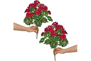 QIAN YUN 2 flores de geranio artificiales grandes, decoración de flores silvestres, ramos de plástico artificiales, ramos de plástico artificiales, plantas falsas anti-UV, puede colgar ventanas de