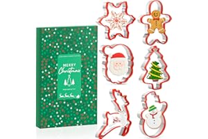 Keepaty Emporte-pièces de Noël pour enfants | Avec bord en silicone et acier inoxydable | Motifs : Père Noël, flocon, sapin, bonhomme en pain d'épice, renne | Idéal pour pâtisseries de Noël