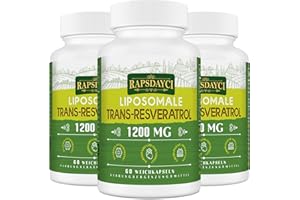 RAPSDAYCI 1200 mg de trans-resvératrol liposomal, resvératrol à haute dose, formule pure à 98%, trans-resvératrol de renouée du Japon, meilleure absorption, 180 gélules