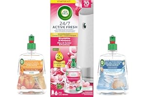 ‎AIR WICK Air Wick Active Fresh Automatisches Duftspray Bundle – Automatisches Starter Set & Nachfüller – 1x Kirschblüte & Himbeere, 1x Meeresbrise, 1x Pumpkin Spice – Wasserbasiert, 3x 228ml