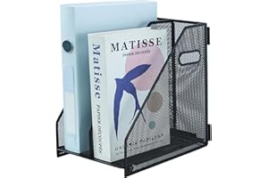 HIHOBDAY Desk Organizers Metal Desk Magazine File Holder Rack File Organizer for Office Desktop,Home Workspace,2 Vertical Compartments