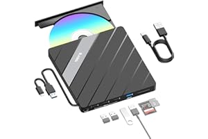 SUIDEK Lecteur CD DVD Externe USB C USB 3.0, Graveur CD DVD +/-RW Portable pour Ordinateur Portable, Hub 8 en 1 avec Lecteur de Carte SD/Micro SD, Compatible avec Mac, PC, Windows, Linux