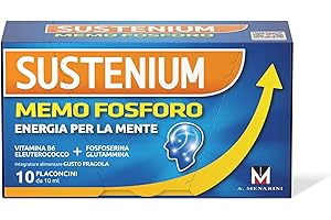 Sustenium Memo Fosforo - Integratore alimentare a base di Fosfoserina, Glutammina, Vitamina B6 ed Eleuterococco. Energia per la mente. Confezione da 10 flaconcini (10ml)