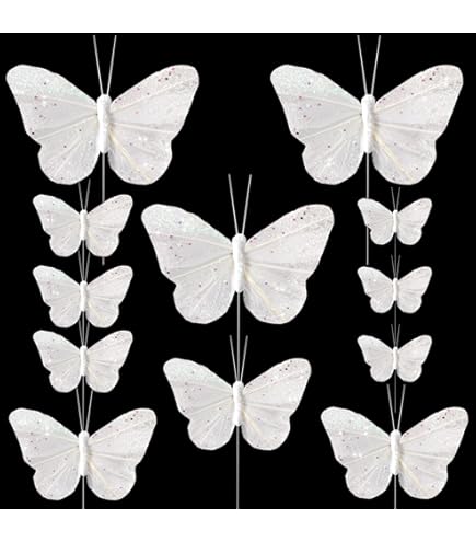 Yucheng Federschmetterlinge Dekoration - 36 Stück Weiße Schmetterlinge Für Floristik
