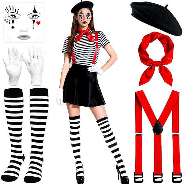 Carnaval pantomime kostuum dames heren, themafeest pantomime kostuum