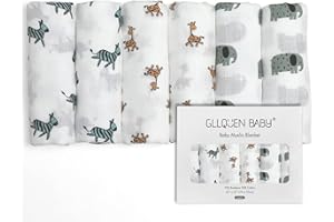 ‎GLLQUEN BABY GLLQUEN Musselintücher für Babys, 6 Stück Spucktücher aus Baumwolle 70 cm x 70 cm, Oeko-tex100 saugfähig und atmungsaktiv und ideal zum Reinigen, Abwischen und Abdecken von Neugeborenen (Tier)