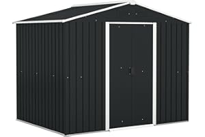 Outsunny Casetta da Giardino 3.6m² in Acciaio Zincato con Prese d'Aria, Capanno da Giardino con Tetto Inclinato, Doppie Porte Scorrevoli Bloccabili, Capanno Porta Attrezzi, 236x174x190cm, Grigio Scuro