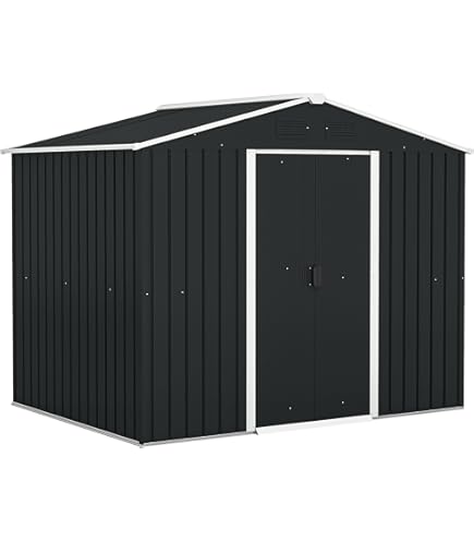 Casetta Da Giardino GIANTEX In Metallo 213x127x185 Cm - 2 Porte Scorrevoli E Finestre, Verde/Antracite