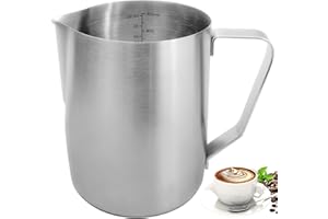 Wrobic Jarra de leche de acero inoxidable, 900 ml, para capuchino y latté, color plateado