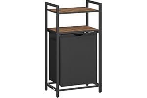 VASAGLE Panier à Linge, Corbeille à Linge Sale, Rangement 1 Compartiment, 1 Sac Amovible en Tissu Oxford, 2 Étagères, Cadre en Métal, 65 Litres, Marron Rustique et Noir BLH212B01