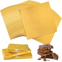 100 Goldene Alufolien-Wrapper 25x20 Cm – Inkl. 120 Versiegelungsaufkleber, Für Dubai-Schokolade, Bonbons, DIY & Geschenke, Lebensmittelecht