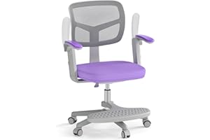 COSTWAY Silla Escritorio Juvenil, Silla Ergonómica Infantil con Asiento Giratorio 360°, Reposabrazos Ajustables, Silla Giratoria de Malla con Ruedas Universales para Niños