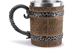 SBYMX Holzart Chope à bière 450 ml Simulation – Fût en bois Gobelet à bière double paroi en métal pour boire