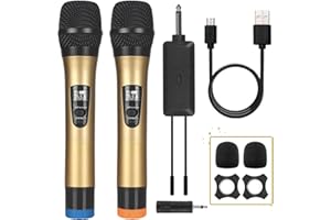 ALPOWL Wireless Microphone, UHF Dual Cordless Dynamic Mic System,Handheld Karaoke Microphone with Rechargeable Receiver(Auto Connect,160 ft Range) for Singing, Church, Speech, Wedding, Party