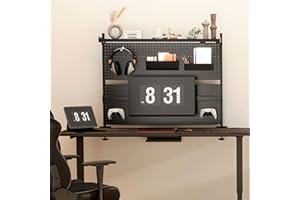 EUREKA ERGONOMIC Desk Pegboard,Panneau perforé en Acier avec Double Support pour écran,Accessoires de Bureau d'ordinateur pour Bureau, 4 Accessoires à Suspendre modulaire,110 × 29 × 86,8 cm, Noir