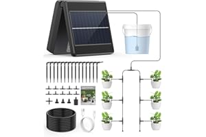 GEDFONG Solar Bewässerungssystem, Solar Automatisches Bewässerungssystem mit LCD Programmierbarer Timer, IP67 Wasserdicht Solar Automatische Bewässerung für Zimmerpflanzen Balkon Garten