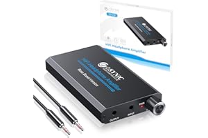 eSynic 16-300Ω Amplificatore per Cuffie Professionale con Interruttore Bass e Jack 3.5mm, Amplifier per Auricolari Ricaricabile da Type-C con Cavi Audio 12cm+100cm, Bass Ear Amp in Lega Alluminio