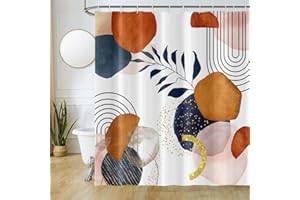 Uiiooazy Tenda Doccia Astratta Blu Terracotta Boho Geometrica, Antimuffa Impermeabile in Poliestere Lavabile per Vasca da Bagno con 12 Ganci 180Lx180Acm