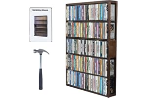 WODGOD Wooden Cassette Tape Storage Rack,Hold up to 115 Cassette Tapes,Wall Mountable,17 * 25.4 * 2.75 inches,Perfect for Cassette Collections,Wire mesh on Both Sides,Rustic
