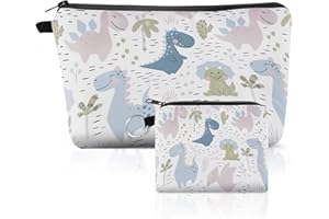 WLLHYF Kosmetyczka z portmonetką, zestaw 2 szt., mała kosmetyczka dla kobiet, dziewcząt, kosmetyczka, wodoodporna torba podróżna, organizer na pędzle kosmetyczne, wielokolorowy, dinozaur, wielobarwny,