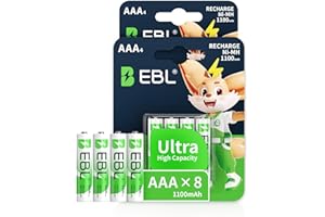 EBL AAA Akku 1100mAh mit hoher Kapazität, AAA wiederaufladbar Batterien,1.2V Micro AAA, 8er Pack