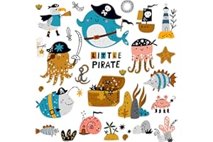‎WANDSTICKER4U WandSticker4U®- Wandtattoo PIRATEN Kinderzimmer (70x52 cm) I Meereswelt Wandsticker Schatztruhe Deko I Wanddeko für Badezimmer & Kinderzimmer Junge Mädchen Unterwasser Welt Aufkleber Bad