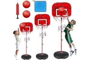 BITOYO Panier Basket Enfant, Panier de Basket Exterieur avec 2 Ballons de Basket 1 Pompe Air 1 Chiffon, Panier Basket Enfant Set pour Enfant 3 4 5 6 7 8 Ans, Réglable Hauteur, pour Intérieure Extérieure