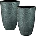 Stone Textured Effect Tall Plastic Planter, Set of 2 - Suitable for Indoor or Outdoor Use - 52cm (H) x 36cm (Dia)