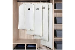DOUZIO Fundas Para Trajes Y Fundas Para Ropa Bolsas Transpirables De Algodón Para Colgar Ropa Bolsa Antipolillas Para Ropa Fundas Protectoras Para Todas Las Prendas(Size:150×58cm,Color:Blanco-Plano)