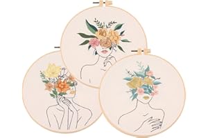 Gukasxi Kit de bordado para principiantes, paquete de 3 kits de punto de cruz con patrón floral original de arte corporal que incluye tela estampada