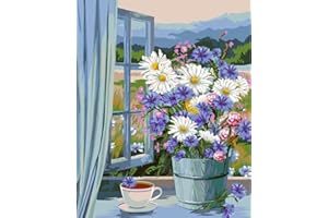 TISHIRON Paint by Numbers for Adults Beginner, DIY Flowers Adult Paint by Number Kits On Canvas Acrylic Paint,Drawing Paintwork with Paintbrushes Oil Painting Home Decor(16x20inch)