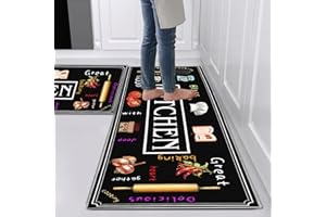 HOIMLM Kitchen Rug Set 2 Pieces Non Slip and Anti Fatigue Kitchen Mat Set, Washable Kitchen Floor Mat For Kitchen ,Standing Mats for Office Home Decoration Indoor Outdoor (Kitchen-Food, 40x60cm+40x120cm)